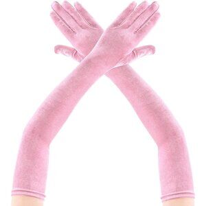 Women's Pink Velvet Long Gloves Elbow Length Costume Flapper Evening Banquet